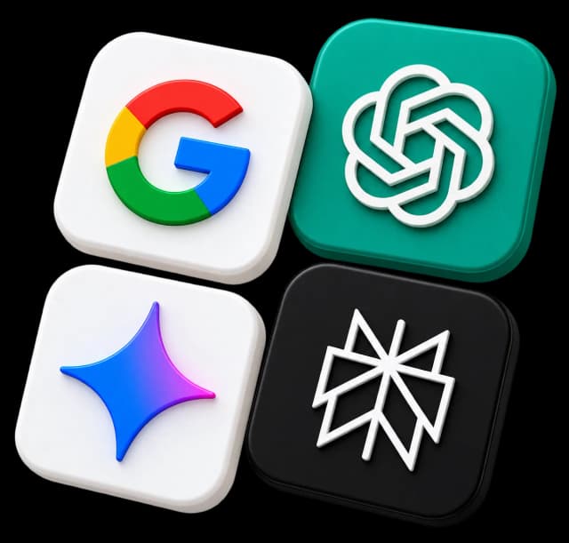 Google, ChatGPT, Gemini, Perplexity AI Icons