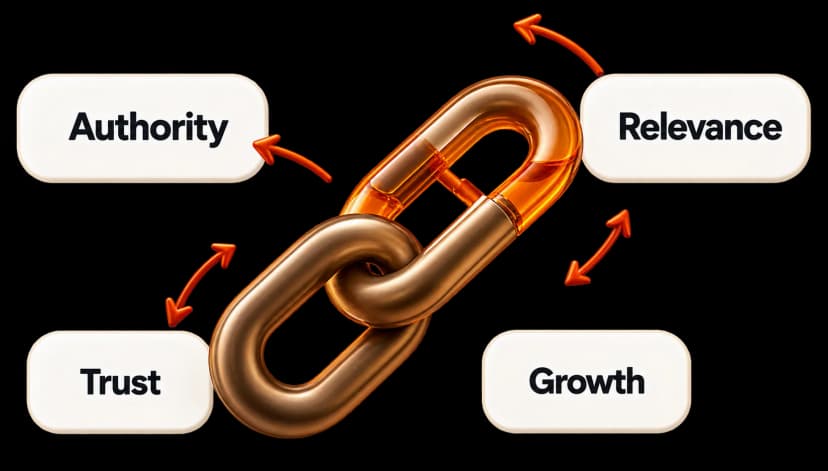 Authority, Relevance, Trust, Growth Backlink Chain Diagram